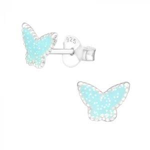 stříbrné motýl barevné puzetové náušnice Light Blue Glitter