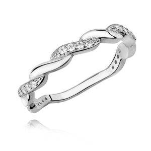 Stříbrný prsten s copánkovým vzorem se zirkony