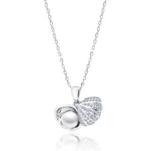 Stříbrný náhrdelník mušle otevírací s perlou